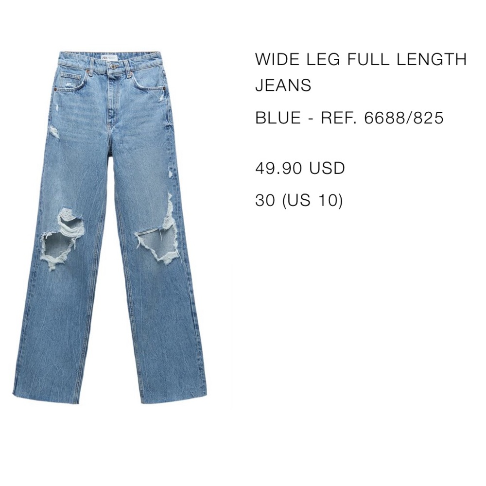 Zara Full Length Wide Leg Jeans